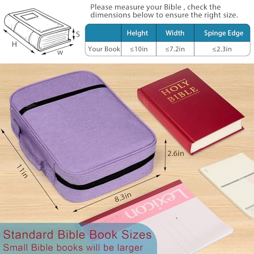 GERMUN Bible Cover with Durable Handle, Carrying Book Case Church Bag Bible, Protective with Zippered Pocket, Bible Study Accessories Supplies, Book Protector for Book Lovers, Purple - color: Purple
