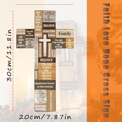 VGE Wooden Cross Wall Decor, 11.8x7.8 Inch Farmhouse Christian Cross for Home Church Office, Rustic Faith Hope Love Wall Art, Easy Self-Adhesive Mount Religious Baptism Confirmation Housewarming Gift
