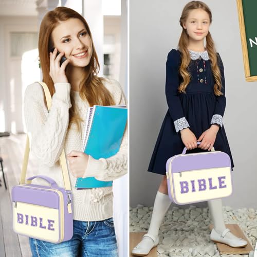 FINPAC Bible Cover with Shoulder Strap, Church Book Carrying Bible Case Bag - color: Letter Purple