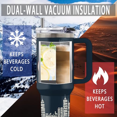 Baseball 40oz Tumbler, with Handle & Straw, Stainless Steel Cup - color: Baseball
