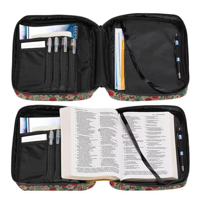 Bible Cover Church Carrying Book Case Polyester Bible Protective with Pen Slots and Zippered Pocket Customizable - color: Rose Bible Quotes