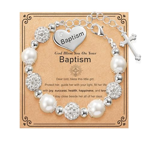 First Communion Confirmation Baptism Cross Bracelet for Girls, Catholic Jewelry Gifts for Kids Daughter Goddaughter Granddaughter 6+2 Inches - style: Baptism