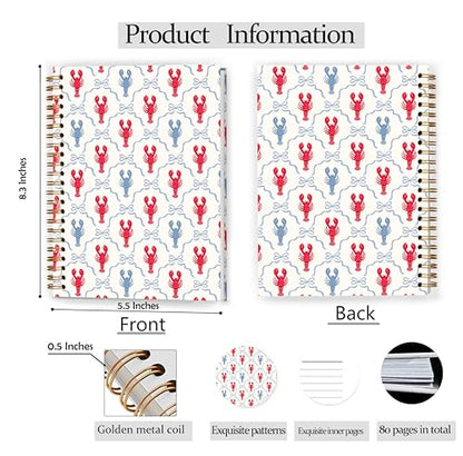 Coquette Bow Lobster Notebook, Lobster Lover Gifts, Nautical Beach Preppy Aesthetic Journal for Women, Grandmillenial Ocean Crayfish Spiral Notebook Journal 5.5x8.3 - color: Color 12