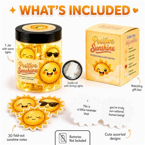 Positive Sunshine Jar, 30 Positive Notes for Women, Emotional Support Cards - color: Positive Sunshine Jar