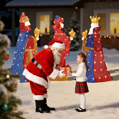 VINGLI Lighted Three Kings Christmas Decoration, Light up 3 Wise Men (Reyes magos) Outdoor Christmas Decor with LED Lights, 42in Nativity Scence Set (Reyes magos figuras Navidad) - size: 3.5ft