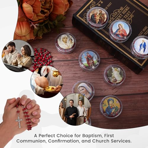 24 Pcs Red/White Rosary Beads Bulk, Jesus Cross Rosarios Catolicos, Virgen De Guadalupe Wooden Beads Rosary Necklace with Box, Catholic Gifts Funeral Baptism Favors First Communion Favors for Guests - color: Red