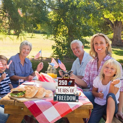4 Pcs 250th Anniversary 4th of July Table Decorations Eagle Patriotic Wooden Block Signs Memorial Day Tiered Tray Decor Red White Blue Table Centerpieces Independence Day Decorations for Home Office Shelf - style: Eagle