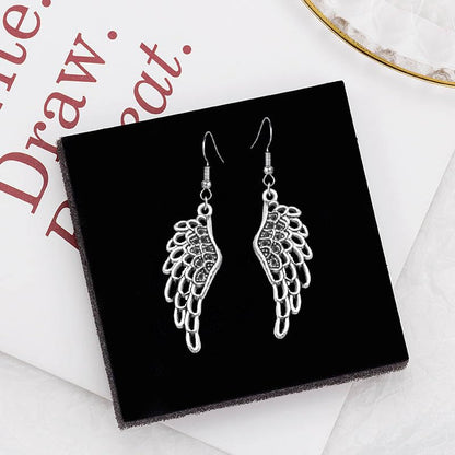 coadipress Angel Wing Earrings for Women Unique Silver Plated Fairy Feather Guardian Dangle Drop Hook Earrings Jewelry - color: Silver Hollow Wing