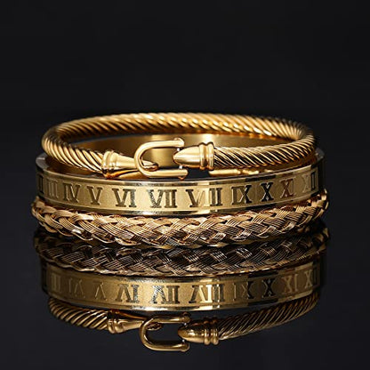 WFYOU Stainless Steel Bracelets for Men Gold Cuff Bracelet Birthday Gifts - color: Gold 6