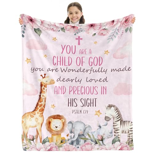Baptism Gifts for Girl Catholic - Baptism Blanket for Girl, Christening Gifts for Girls, Christian Gift for Kids, Catholic Baptismal Gift for Girls, Christening Blanket for Kids, 50"x40" - color: Baptism-pink