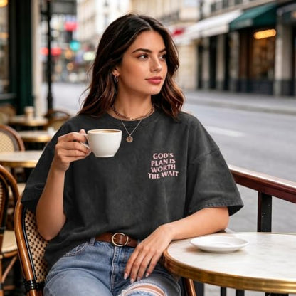 Christian Oversized Shirts for Women God Graphic Tees Shirts Bible Verse Jesus Shirt Religious Acid Wash Tshirts - color: Black, size: Medium