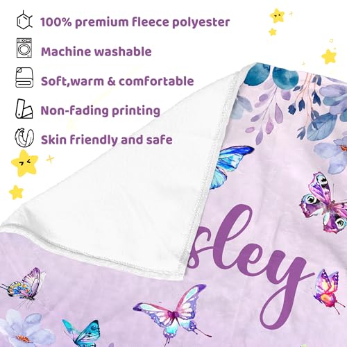 Personalized Baby Butterfly Blanket for Girls with Name - color: Butterfly