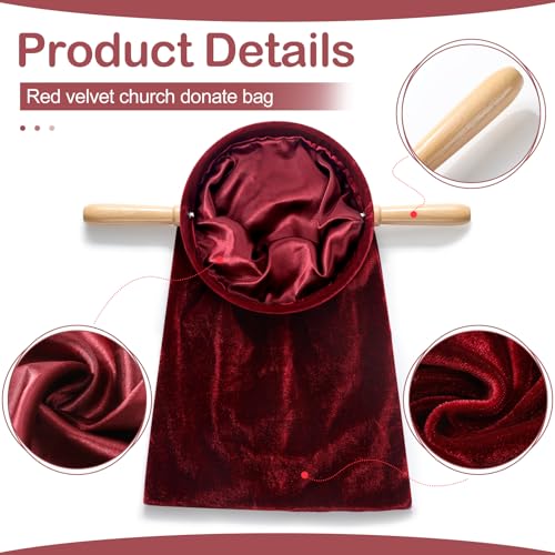 Tioncy 2 Set Church Tithe Offering Bag with Wooden Handle, 16" X 8", Red - color: Red, size: 16" X 8"