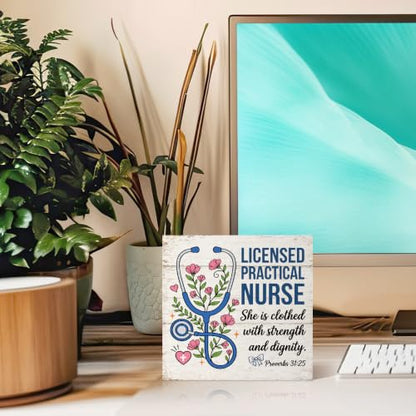 Funny Licensed Practical Nurse Wooden Box Sign Gifts for RN NP CNA - color: Pink-Blue