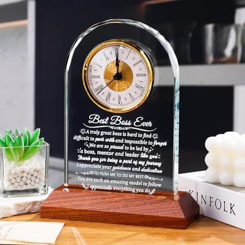 Arikyrist Glass Clock Boss Gifts for Women Men with Wooden Light Base - color: Boss