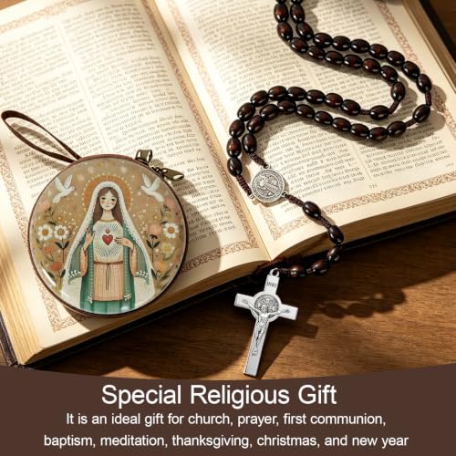 Wooden Catholic Rosary Beads, Rosarios Catolicos with Decorative Prayer Box - color: Brown (10)