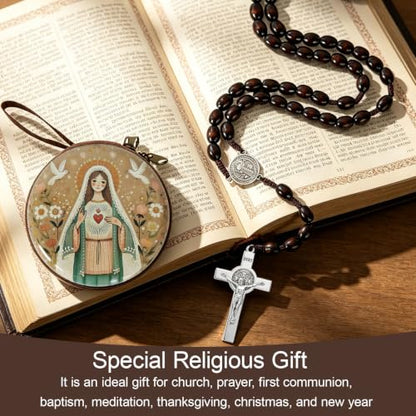 Wooden Catholic Rosary Beads, Rosarios Catolicos with Decorative Prayer Box - color: Brown (10)