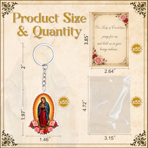 55 Set Our Lady of Guadalupe Recuerdos de Bautizo Keychains Favors