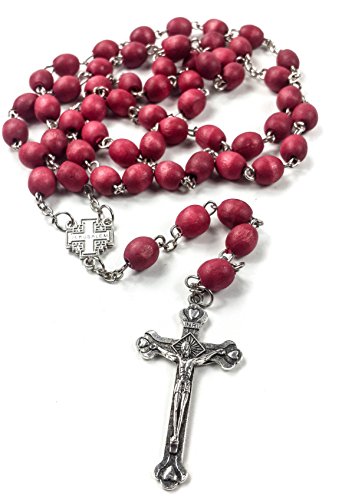 Nazareth Store Rose smell Rosary Petal Red Rare Carved Beads & Silver Plated cross (Holy Land)
