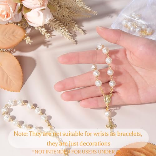 10 Set Baptism Party Favors Mini Rosary Beads Faux Pearls with Organza Bags for Christening Weddings First Communion Party Favors - style: Gold Rose