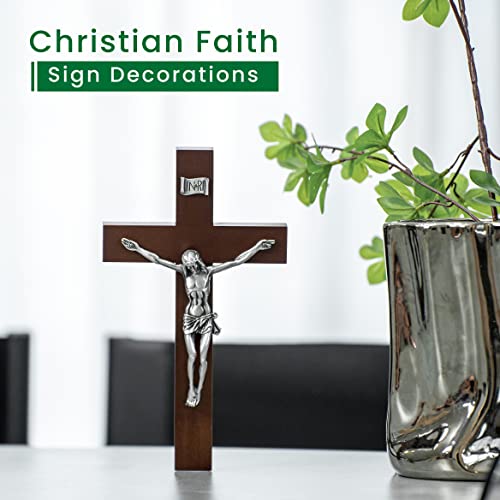 DCCXN Handmade Catholic Solid Wooden Wall Crosses,Crucifix Wall Crosses for Home Decor with Silver Jesus Christ-10 Inch (Pack of 3) - size: 10"L x 5.7"W (Pack of 3)
