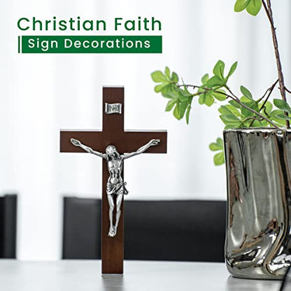 DCCXN Handmade Catholic Solid Wooden Wall Crosses,Crucifix Wall Crosses for Home Decor with Silver Jesus Christ-10 Inch (Pack of 3) - size: 10"L x 5.7"W (Pack of 3)