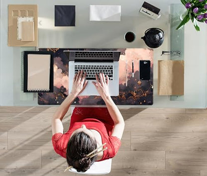 Pink Black Clouds Desk Mat XXL Large Extended Gaming Mouse Pad Celestial Mousepad with Stitched Edges, Office Desktop Decor Desk Pad Computer Mat, Laptop Keyboard and Mouse Mat, 31.5x15.75 in - color: Pink Black Clouds