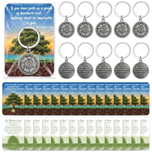 Yinkin 24 Sets Mustard Seed Gifts Mustard Seed Keychains with Prayer Card Bulk Catholic Christian Faith Themed Keychains Christian Religious Inspirational Gifts for Men Women Church Gifts - style: Mustard Seed