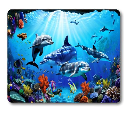 Dolphins Mouse Pad, Gorgeous Marine Organism Underwater Landscape Desk Mat - color: Custom Designs Art 053