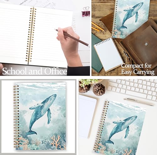 GDJIEGBC Teal Whale Ocean Beach Notebook, Coastal Beachy Journal for Women, Beach Themed Gifts, Marine Biology Gifts, Watercolor Whale Marine Life Spiral Notebook Journal 5.5x8.3 - color: Color 03
