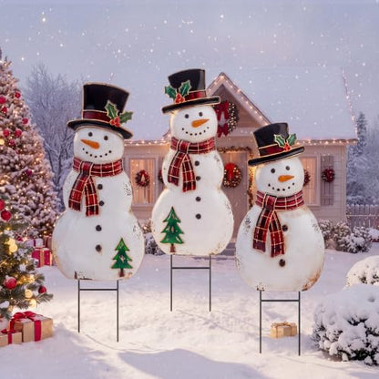 Amyhill 3 Pcs Christmas Outdoor Decor Snowman Metal Garden Stakes - style: Snowman