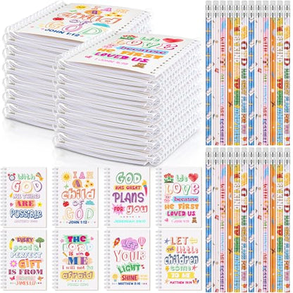 Crtiin 48 Pcs Christian Notepads Pencil Set, Kids School Bible Gifts, White - color: White, style: White Jesus