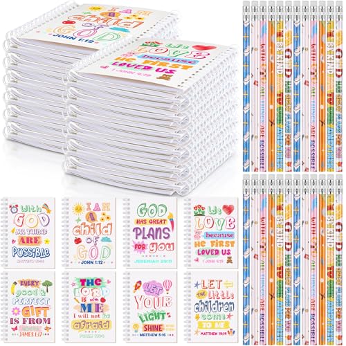 Crtiin 48 Pcs Christian Notepads Pencil Set, Kids School Bible Gifts, White - color: White, style: White Jesus