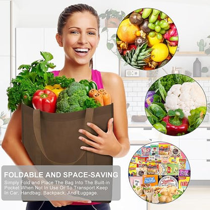 12 Pack Reusable Grocery Shopping Bags Large Foldable Tote Bags Bulk - color: Black, Gray, Green, Purple, Claret, Brown