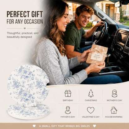 Car Coasters for Cup Holders, Blue Floral Car Coasters Set of 2, B06 - color: Blue Floral