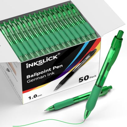 50 Pack Green Ink Ballpoint Pen with Soft Grip, Bulk Pens 1.0mm - color: Green