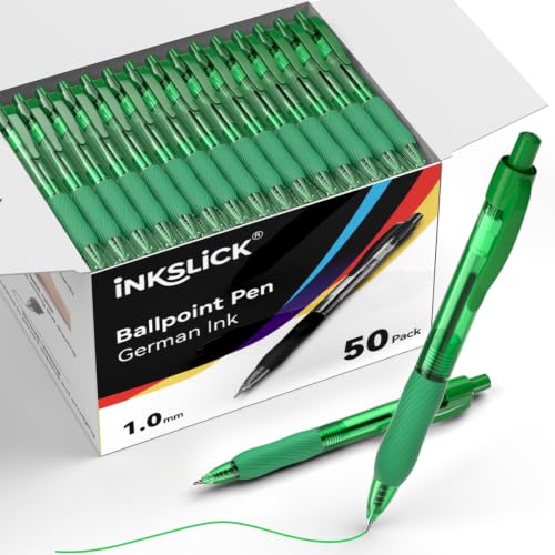 50 Pack Green Ink Ballpoint Pen with Soft Grip, Bulk Pens 1.0mm - color: Green