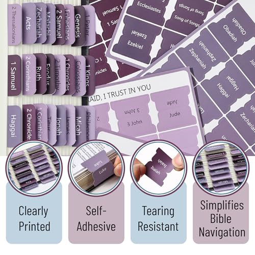 Mr. Pen- Laminated Bible Tabs, 75 pcs, Easy-to-Read & Apply - color: Ethereal Amethyst