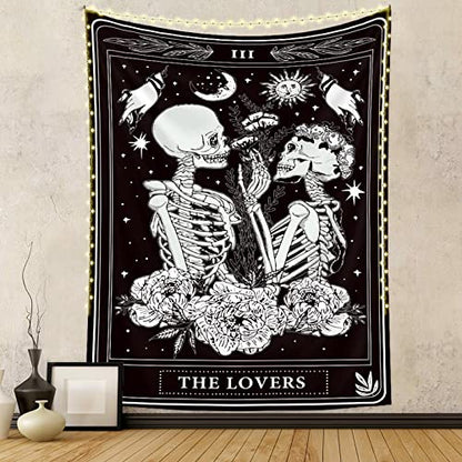 Naykow Skull Tapestries Black and White Skeleton Gothic Grunge Dark Witchy Wall Hanging Decor Tapestry for Bedroom Aesthetic Alt Room (50x60 inches vertical) - size: 60"L x 50"W