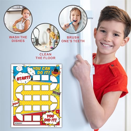 10 Reward Chart with 206 Golden Star Stickers-Comic Theme-Incentive Chart,Positive Behavior Reward Chart for Kids,Toddler Homework Assignments, Attendance(8"X10")-A02 - color: Comic