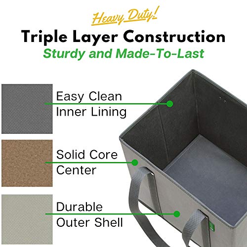 Reusable Grocery Bags (3 Pack) – Heavy Duty Shopping Bags, Gray - color: Gray