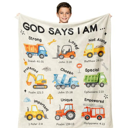 Nicetous Baptism Gifts for Boys, Construction Truck Blanket 40x50in - color: Baptism-truck