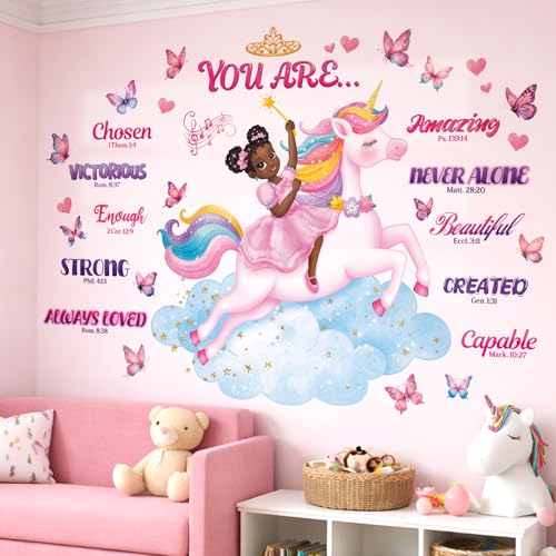 DECOWALL Black Girl Unicorn Bible Verse Wall Stickers Decals (SG2-2503) - color: Black Girl Unicorn Bible Verse