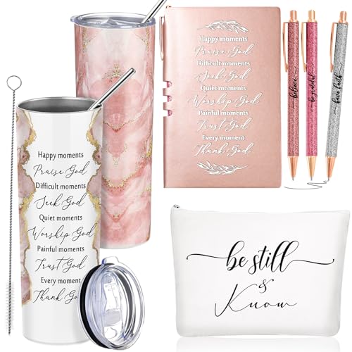 Domensi 6 Pcs Christian Gifts Set, 20 oz Tumbler Notepad Pens, Rose Pink - color: Rose Pink