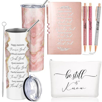 Domensi 6 Pcs Christian Gifts Set, 20 oz Tumbler Notepad Pens, Rose Pink - color: Rose Pink