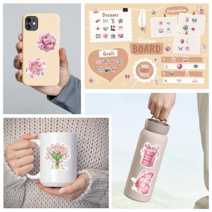 100 Pcs Pink Y2K Girly Vinyl Stickers - color: Pink Y2k Aesthetic