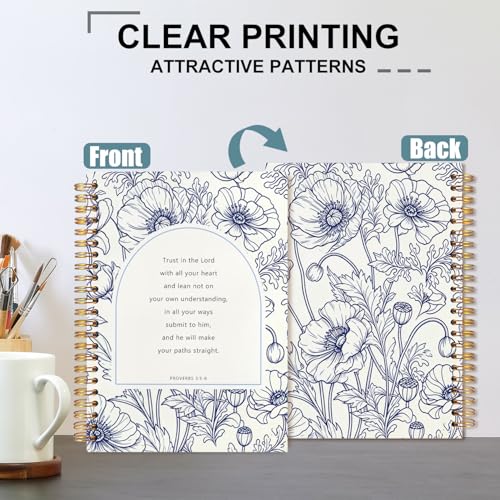 Catholic Spiral Notebook,Christian Bible Prayer Journal for Women 5.5x8.3 - color: White Navy Blue Floral Christian