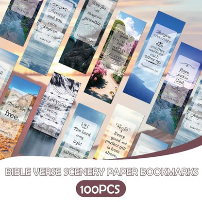 100 Pcs Christian Bookmarks, Religious Bible Verse Paper Bookmark Bulk for Women Man, Inspirational Scripture Scenery Book Mark Gift for Reading Lovers Church Accessories - color: Christian C