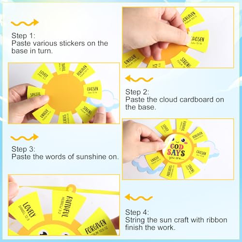 24 Sets Sunday School Crafts for Kids DIY God Says You Are Sun Paper Craft Kit Religious Christian Bible Hanging Ornaments with Stickers for Church VBS Home School Classroom Faith Activities Gifts