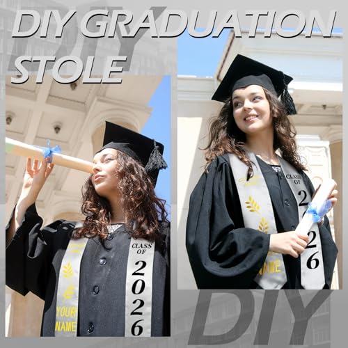 Geyoga 24 Pcs Graduation Stole Bulk Sublimation Blank 70 in - color: Silver